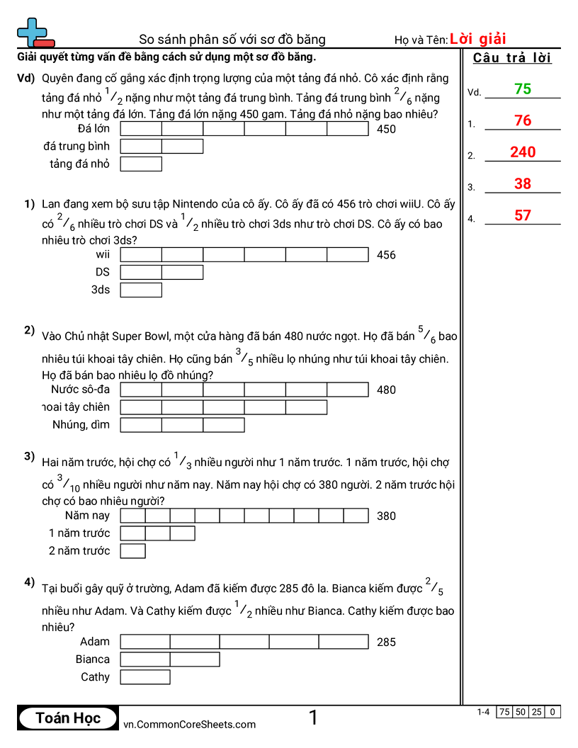 So sánh phân số với sơ đồ băng worksheet preview