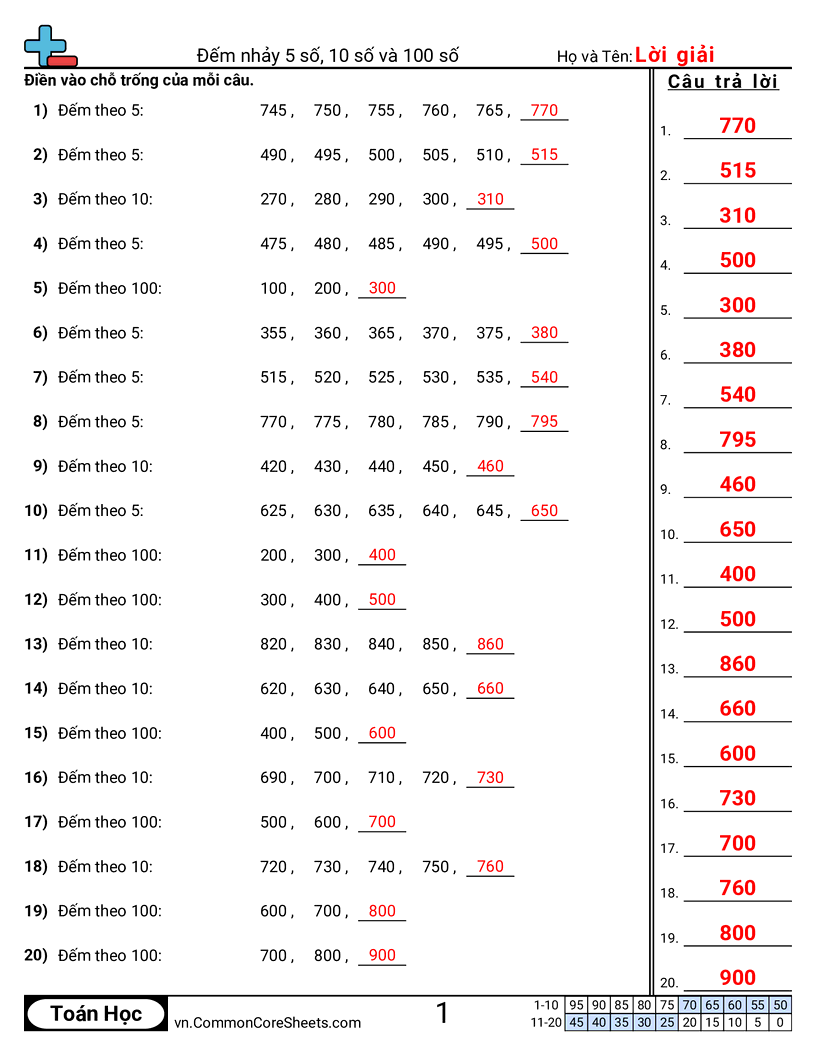 Đếm cách quãng (5, 10, 100) worksheet preview