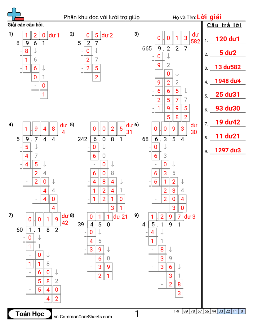 Trang về phép chia - chia-hon-hop worksheet