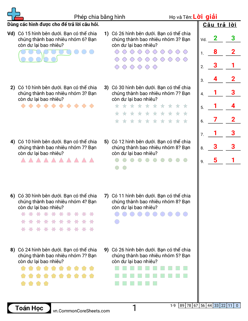 Trang về phép chia - co-du worksheet