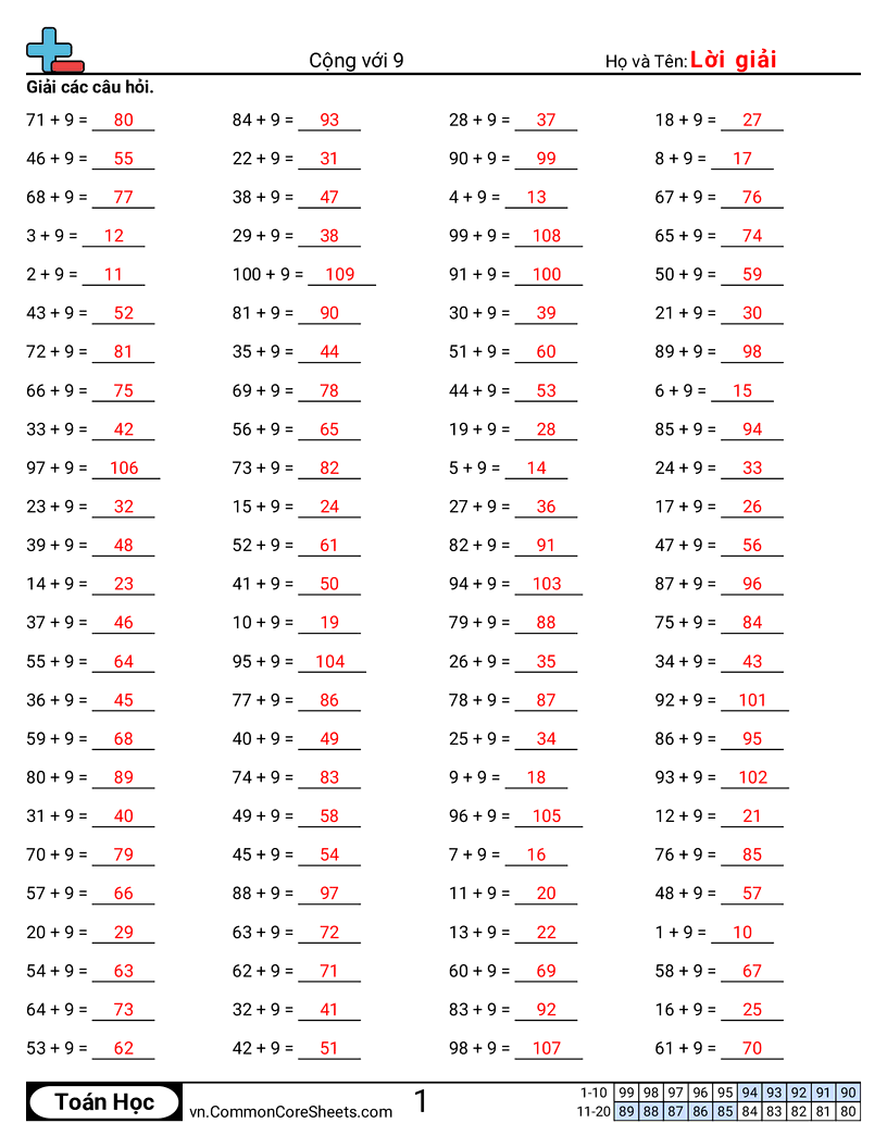Trang về phép cộng - cong-cac-so-9 worksheet