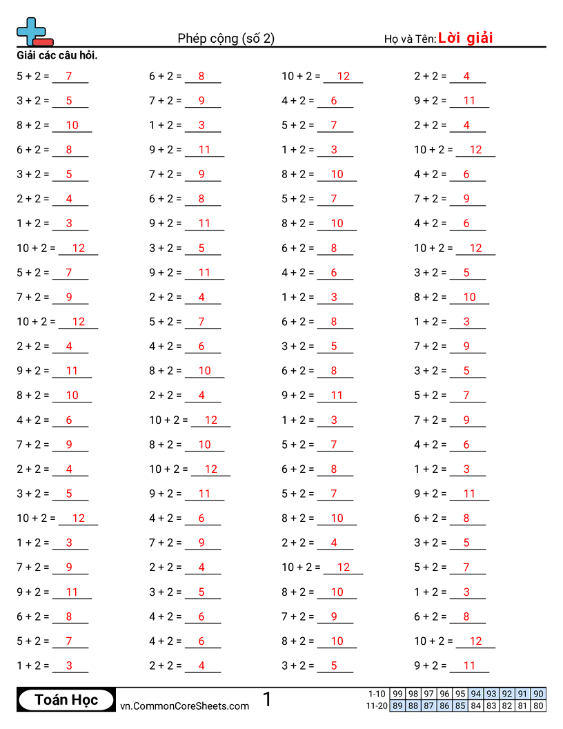 Trang về phép cộng - 2-ngang worksheet