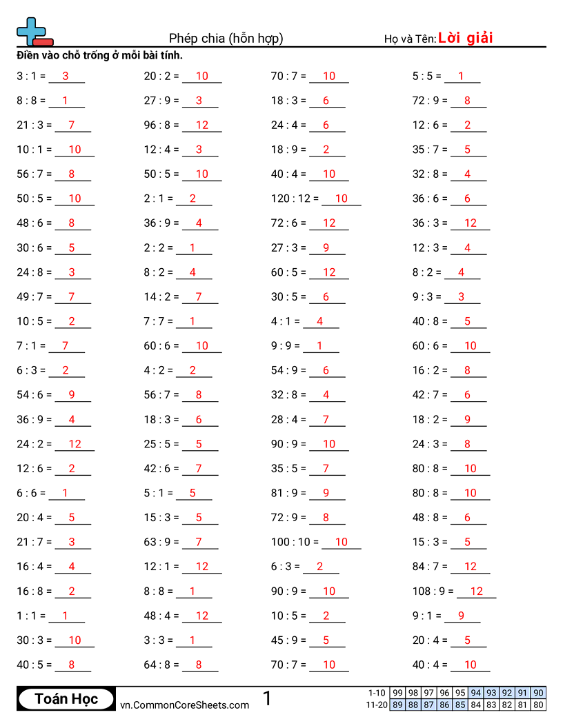 Trang về phép chia - hon-hop worksheet