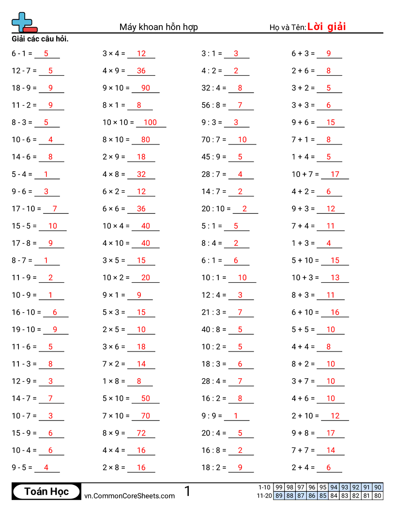 Bài tập hỗn hợp worksheet preview