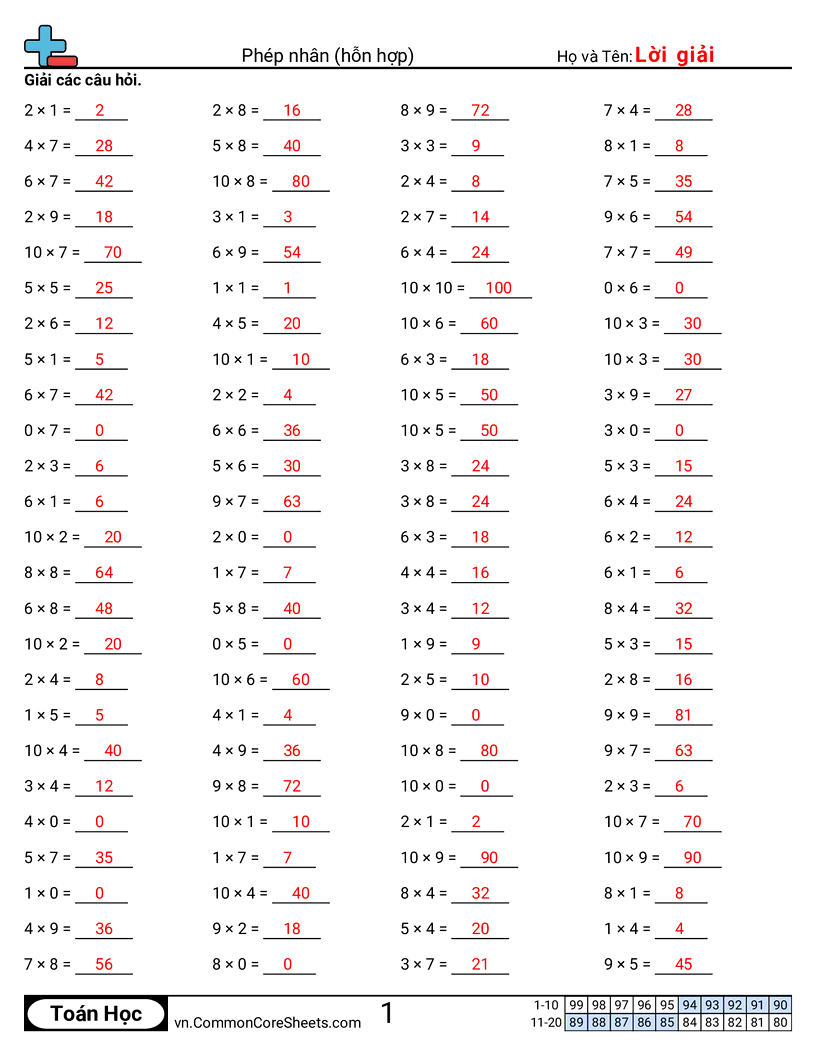 Trang về phép nhân - hon-hop-ngang worksheet