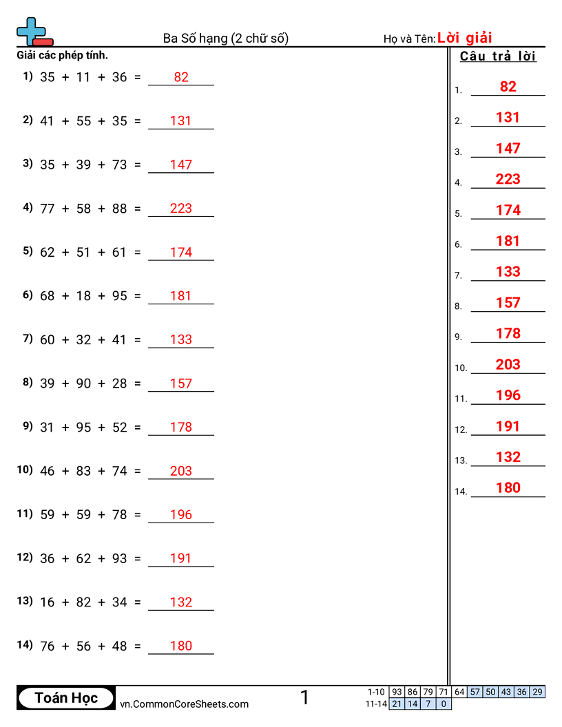 Trang về phép cộng - ba-so-hang-2-chu-so worksheet