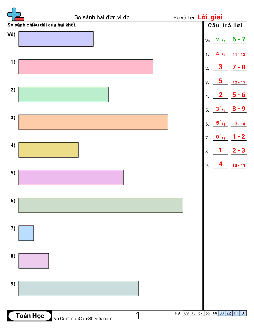 So sánh chiều rộng của vật thể worksheet preview