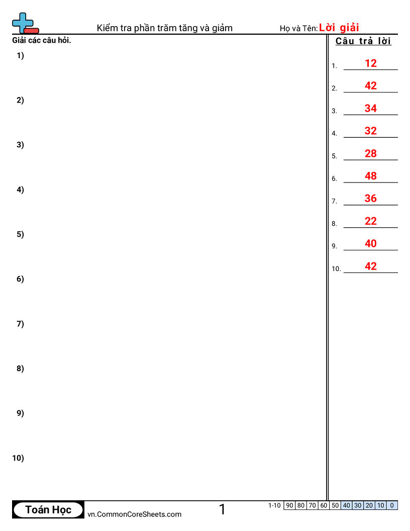 Xem xét tăng và giảm phần trăm worksheet preview
