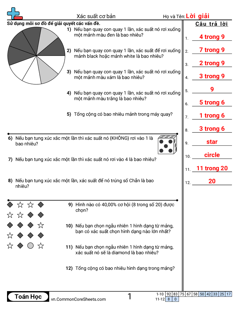 Xác suất cơ bản worksheet preview