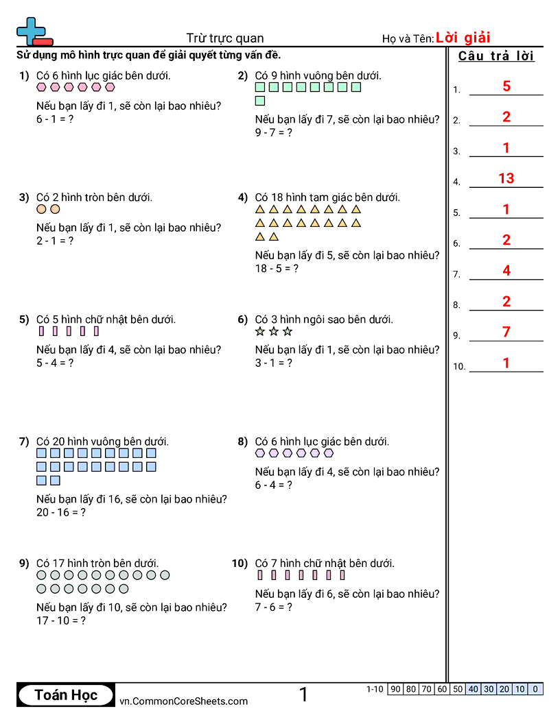 Trang về phép trừ - tru-truc-quan worksheet