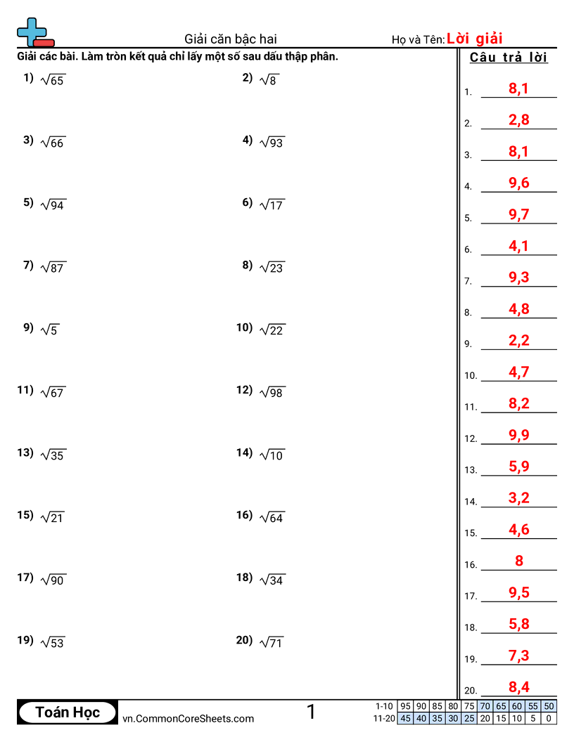 Giải căn bậc hai worksheet preview