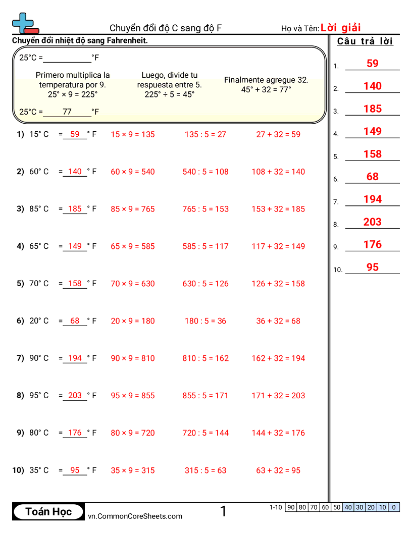 Trang về nhiệt độ - doi-celsius-sang-fahrenheit worksheet