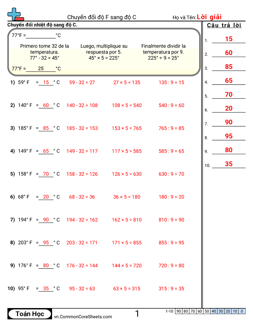 Trang về nhiệt độ - doi-fahrenheit-sang-celsius worksheet