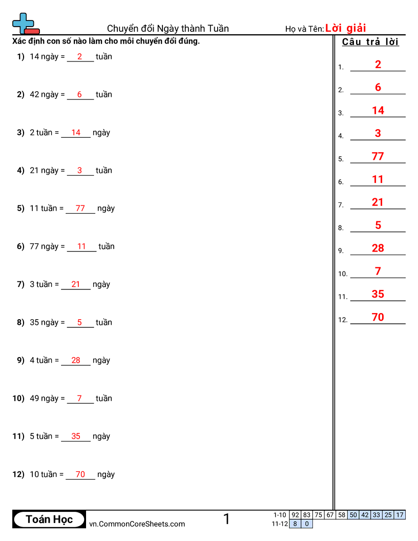 Trang về thời gian - doi-ngay-sang-tuan worksheet