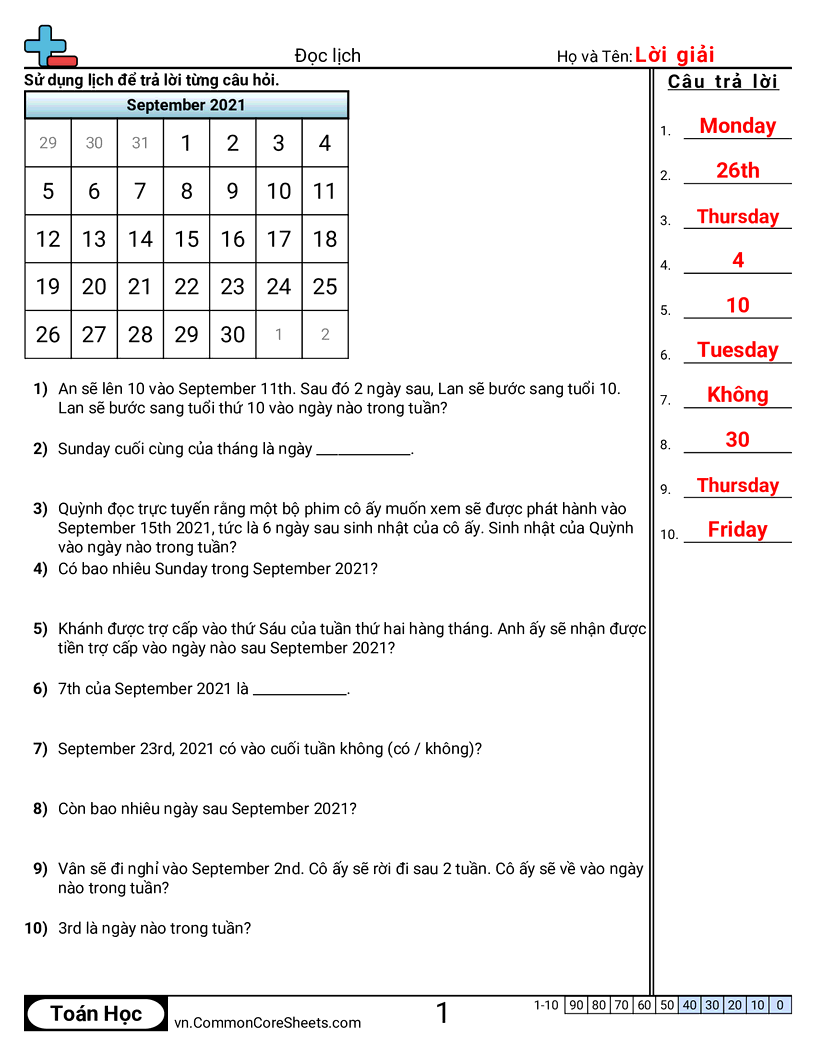 Trang về thời gian - doc-lich worksheet