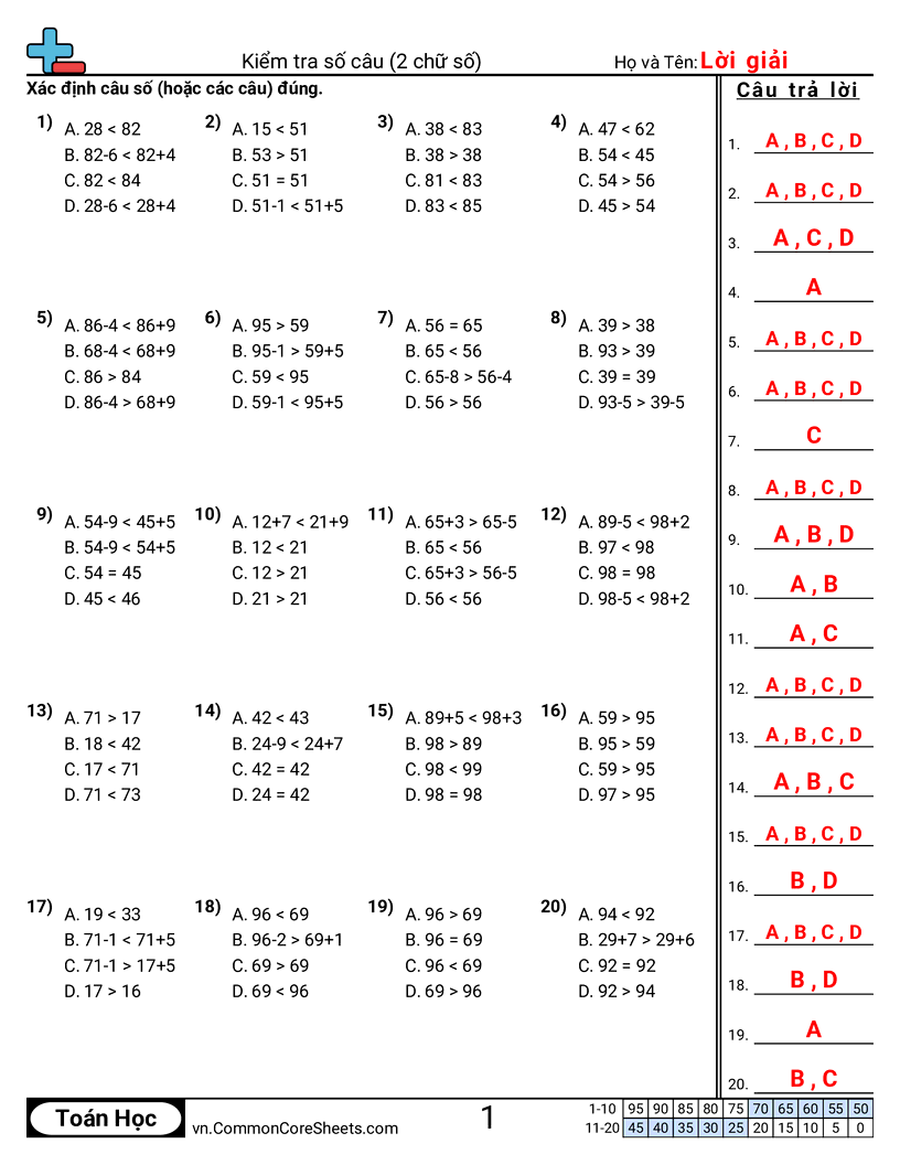 Xem xét câu số với cộng và trừ (2 chữ số) worksheet preview